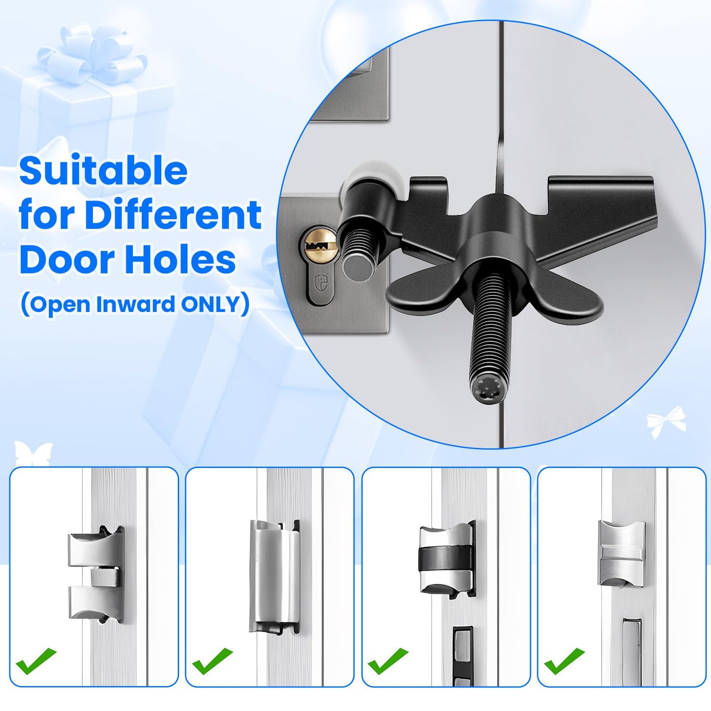 Black Portable Door Lock Home Security Door Locker Travel Lockdown Locks for Additional Safety and Privacy Perfect for Traveling Hotel Home Apartment College
