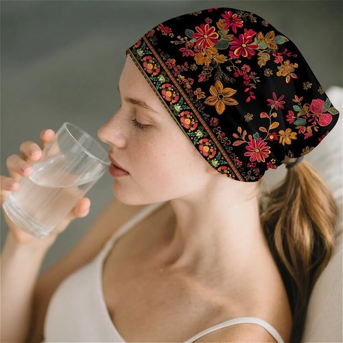 Bohemian Floral Women's Slouchy Beanie Hat Cute Turban Hats Cancer Headwear Caps Baggy Skull Sleep Scarf