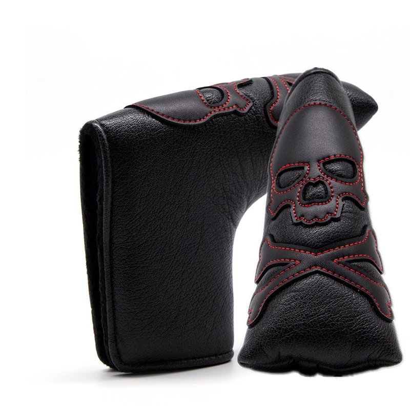 Golf Putter Cover Blade Putter Headcover Magnetic Black Red Stitching Skull Golf Club Headcover fits for Scotty Cameron Select Newport Series Putters Protect Golf Clubs Protector for Men