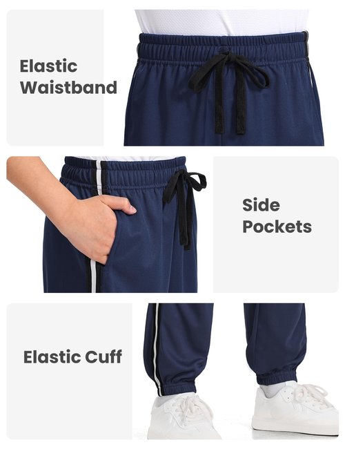 Auranso Boys Sweatpants 3 Pack Mesh Quick Dry Athletic Pants Lightweight Kids Joggers with Pockets 9-10 Years Black Dark-Grey Navy