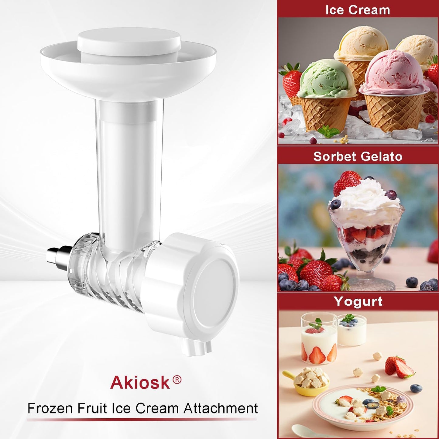 Ice Cream Maker Attachment for KitchenAid Mixer - 2 Quart Bowl for Yogurt, Sorbet & Gelato