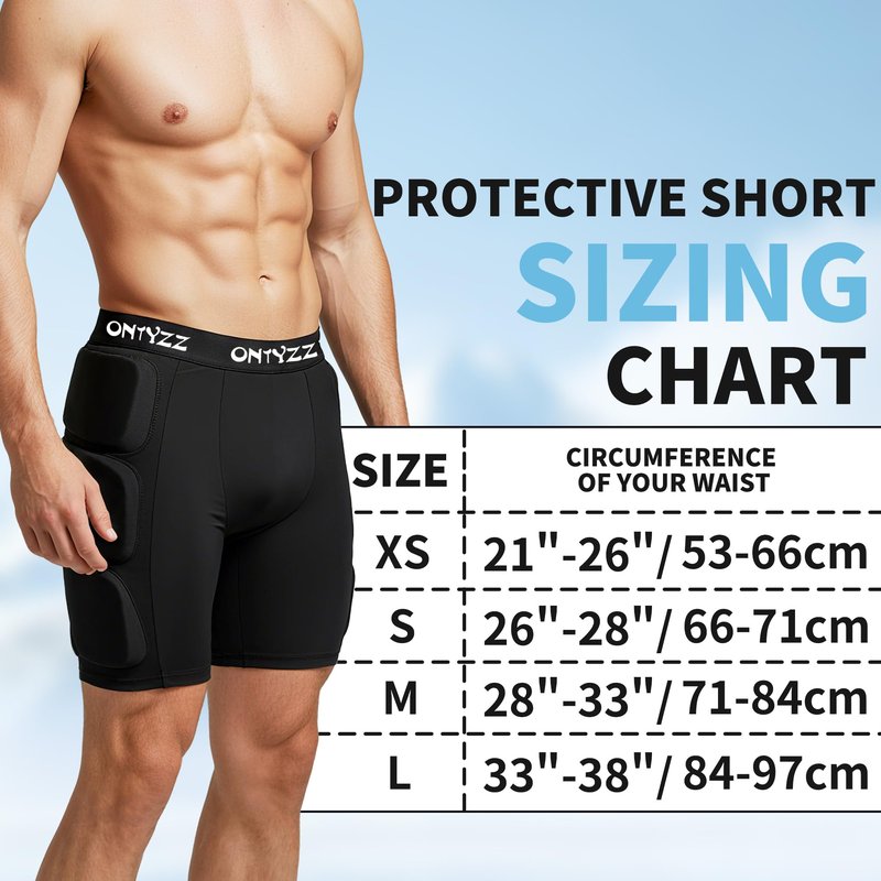 ONTYZZ Protective Padded Shorts, 3D Hip Protection Butt Pads, Impact Gear for Skiing Skating Snowboarding Skateboarding, L Black