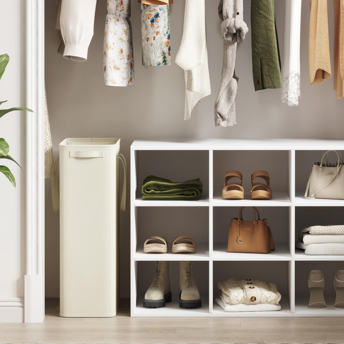 Lifewit 2 Pack Slim Laundry Hamper, Collapsible Narrow Laundry Basket, Small Tall Dirty Clothes Hampers with Handles for Bathroom Bedroom College Dorm, White, 65L