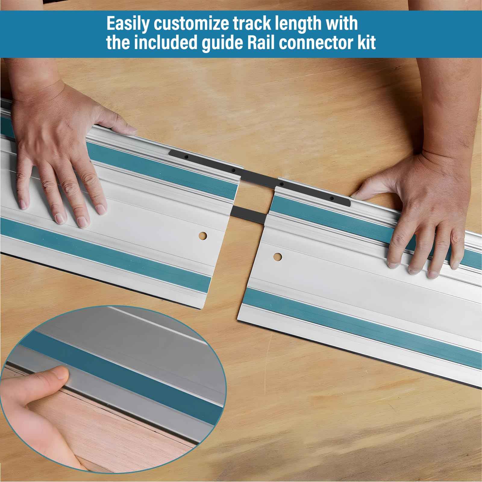 Barlezy 2PCS x 39" Track Saw Guide Rails Compatible with Makita Track Saw, Includes 2 Guide Rails, 2 Guide Rail Connectors & Guide Rail Splinter Guard Strip for Woodworking Longer Cuts, Sliver