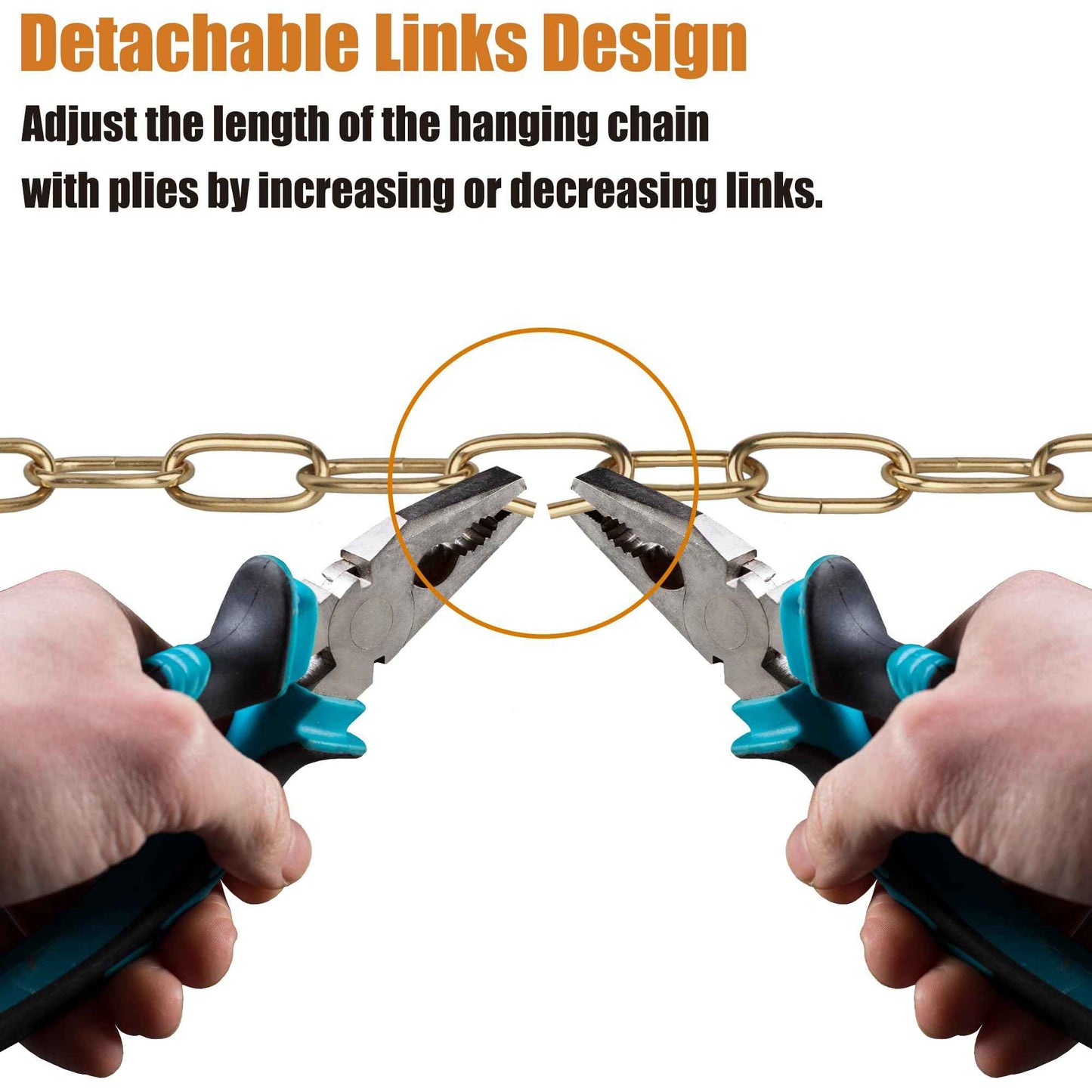 Omytie 15 Ft Heavy Duty Hanging Chain Kit with Connection Locks & Swag Ceiling Hooks for Lighting Fixture, Chandelier, Pendant, Lantern, Swag Lamp, Plant/Flower/Fruit Basket, Bird Feeder (Brass)