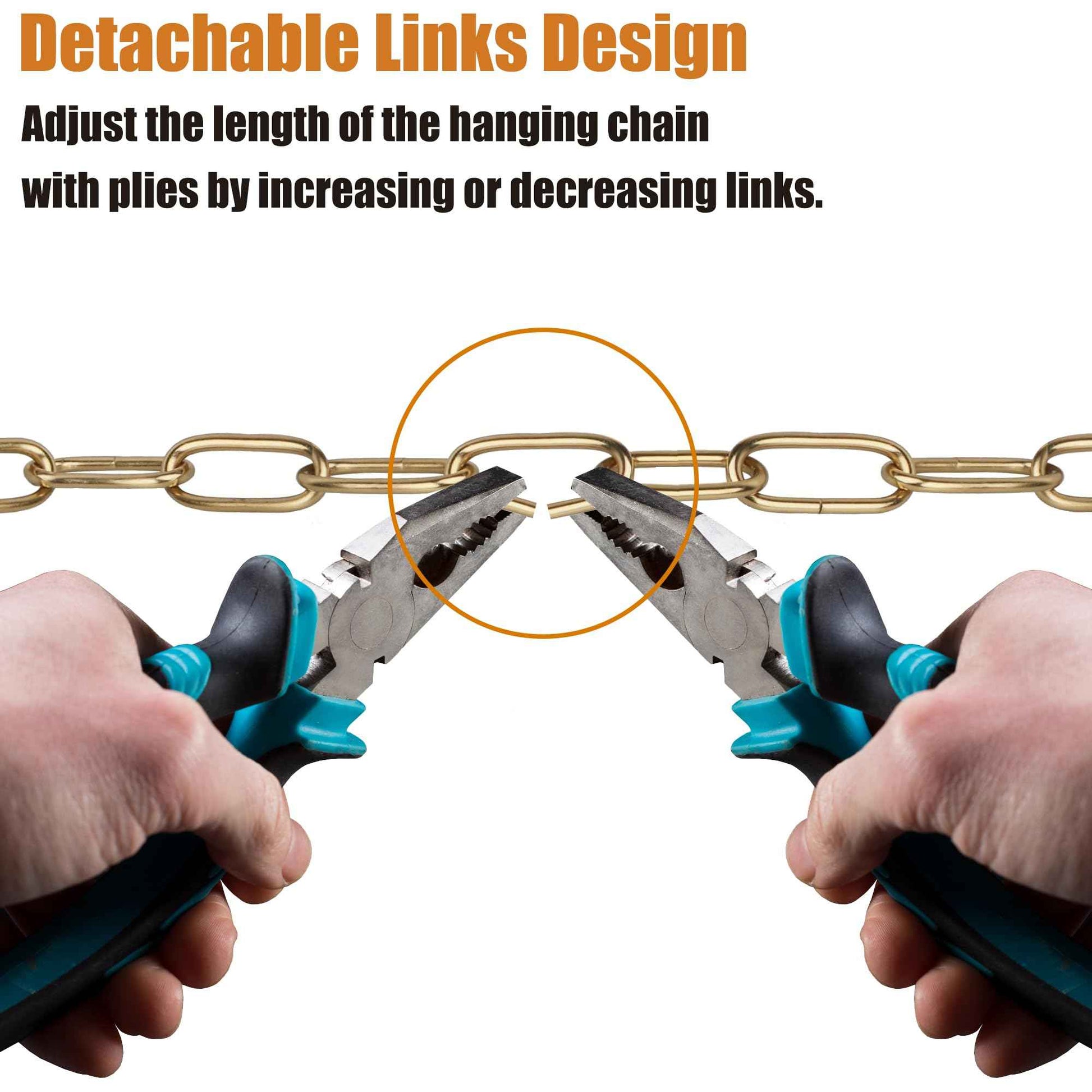 Omytie 15 Ft Heavy Duty Hanging Chain Kit with Connection Locks & Swag Ceiling Hooks for Lighting Fixture, Chandelier, Pendant, Lantern, Swag Lamp, Plant/Flower/Fruit Basket, Bird Feeder (Brass)