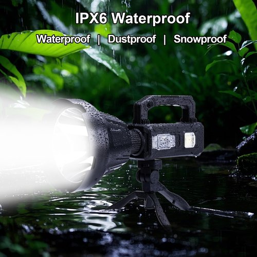 Ewenele Rechargeable Handheld Spotlight, 3,000,000L Super Bright LED Solar & High Powered Spot Light with 6 Modes, 3 Color Lenses, COB Side Light, USB C, Waterproof for Outdoor Emergency Hunting