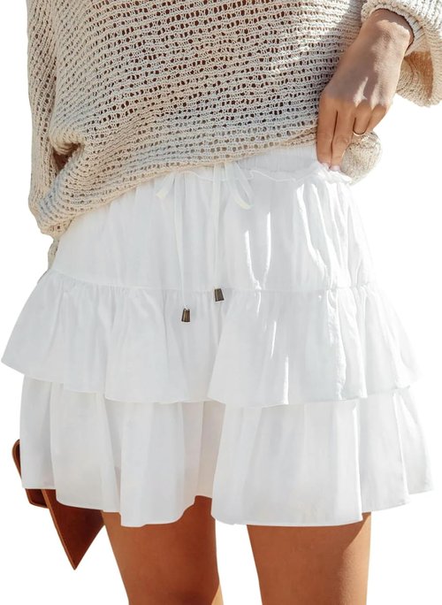 Aoudery Flowy Shorts - Casual High Waist Boho Ruffled Tiered Skorts for Women | Comfy Mini Skirts