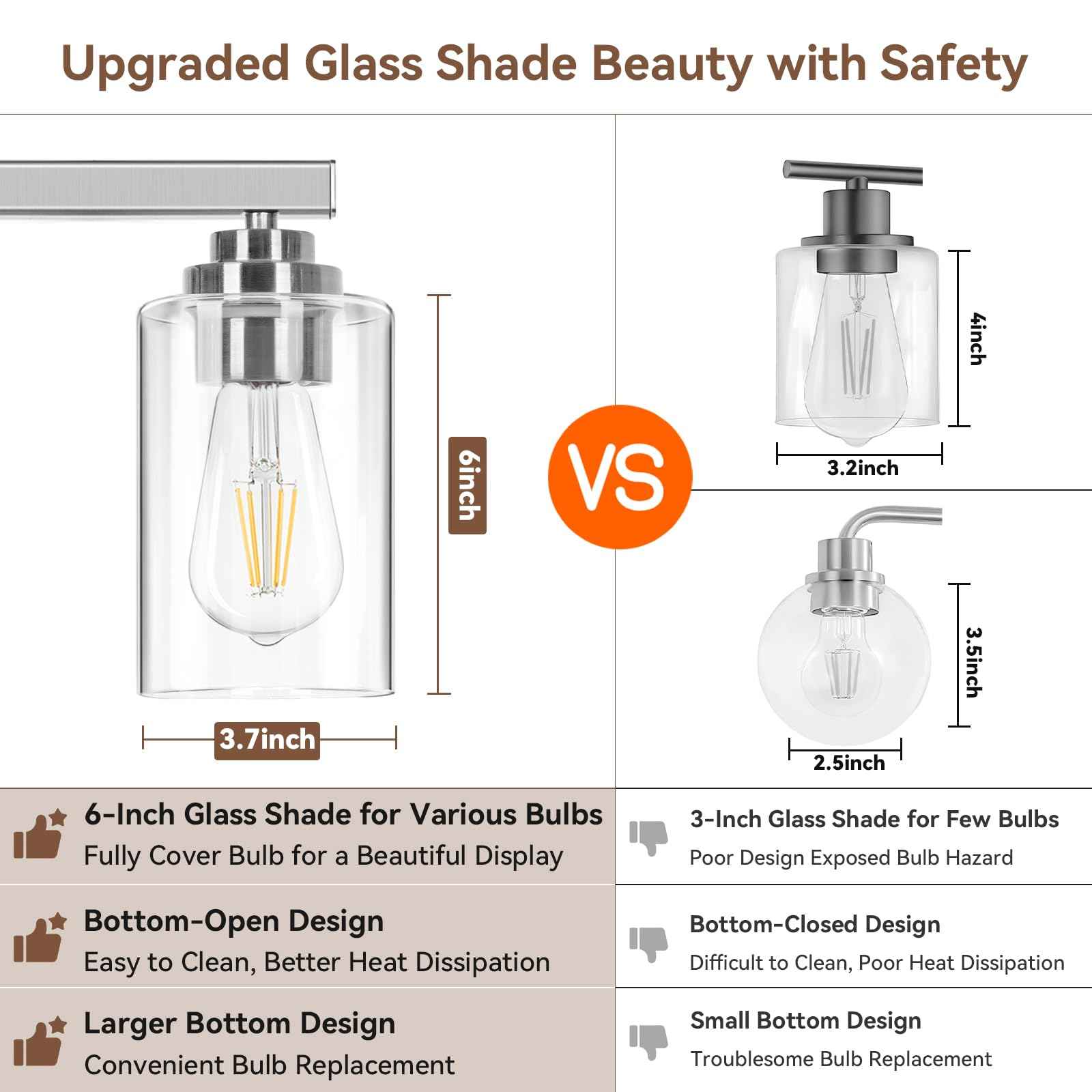 5-Light Bathroom Light Fixtures, 31" Modern Vanity Lights Over Mirror with Clear Glass Shades, Brushed Nickel Light Fixture, Classic Wall Light Fixture for Mirror Living Room Cabinet Bedroom Porch