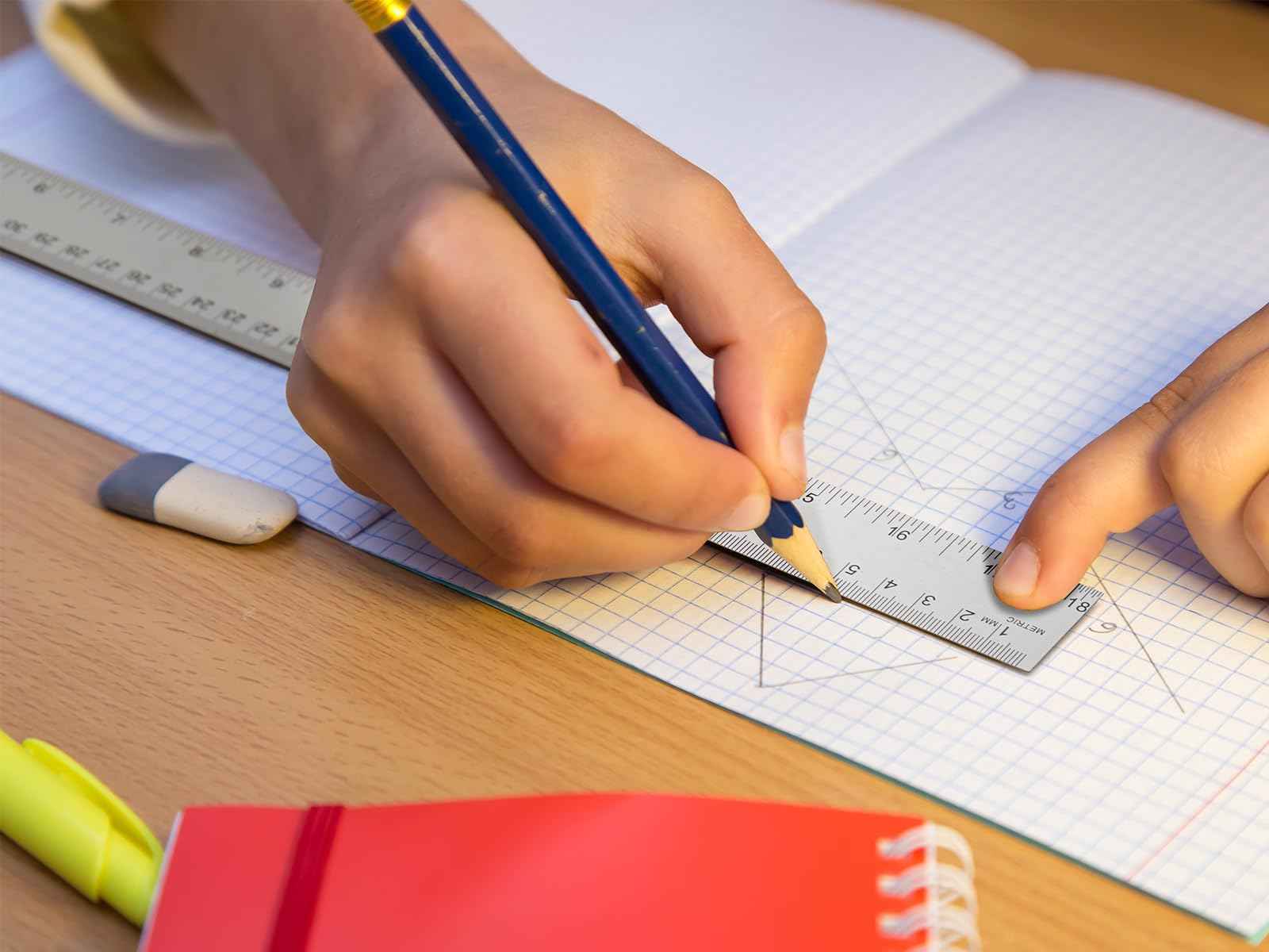 Metal Ruler with Cork Backing, 18 Inch Stainless Steel Rulers 18 Inch Metal Ruler 2 Pack - Imperial and Metric - Non-Slip Prevent Ink Leakage - for School Office Engineering Tools