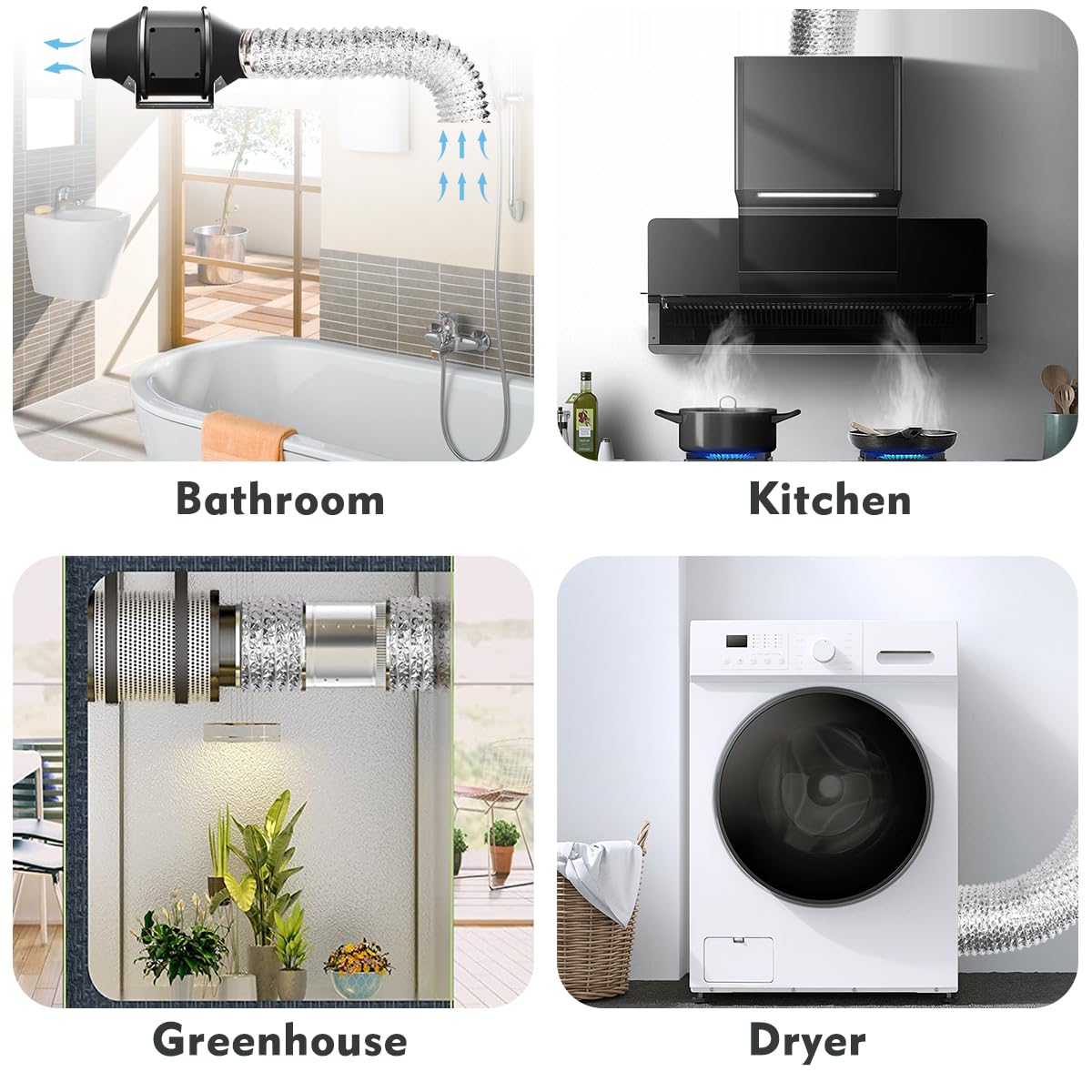 4-Inch Dryer Vent Hose 5FT, Flexible Aluminum Duct with 2 Clamps, Heavy-Duty Four Layer Protection for HVAC Ventilation and Exhaust