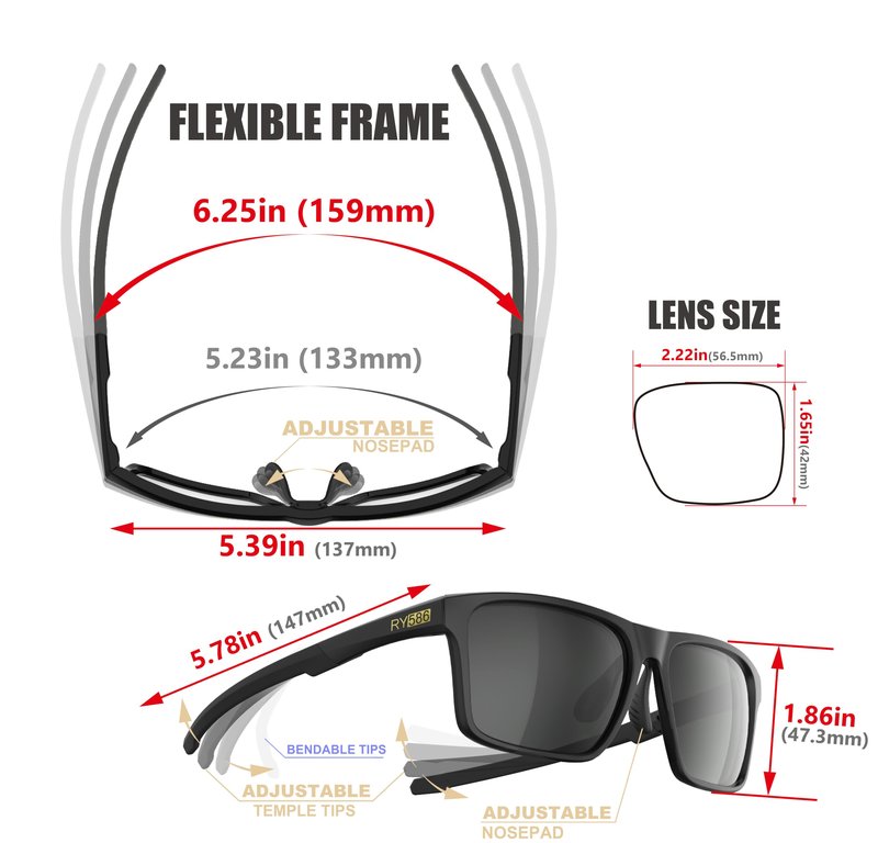 RY586 P1A HD Polarized Fishing Watersports Sunglasses Women Men, Blue Light Blocking Reduce Glare & IR Hiking golf Outdoor sports Gift