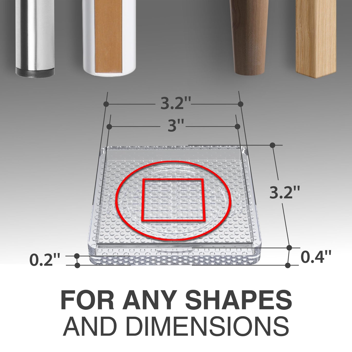 X-Protector Furniture Cups - 4 PCS 3" - Non Slip Furniture Pads for Hardwood Floors - Transparent Floor Protectors - Bed Stoppers to Prevent Sliding - Keep Furniture from Sliding on Floor! (Square)