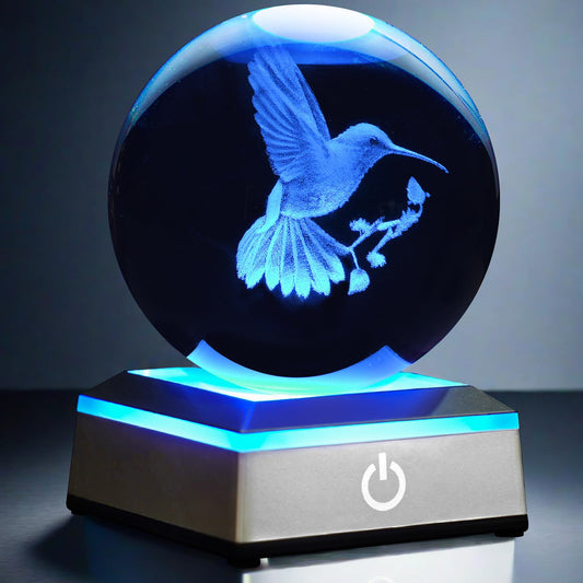 PYMIN3D 3.15 inch Hummingbird Crystal Ball Night Light with Colorful LED Lamp Touch Base Hummingbird Figurine Decor Gifts for Women Friends Birthday Christmas