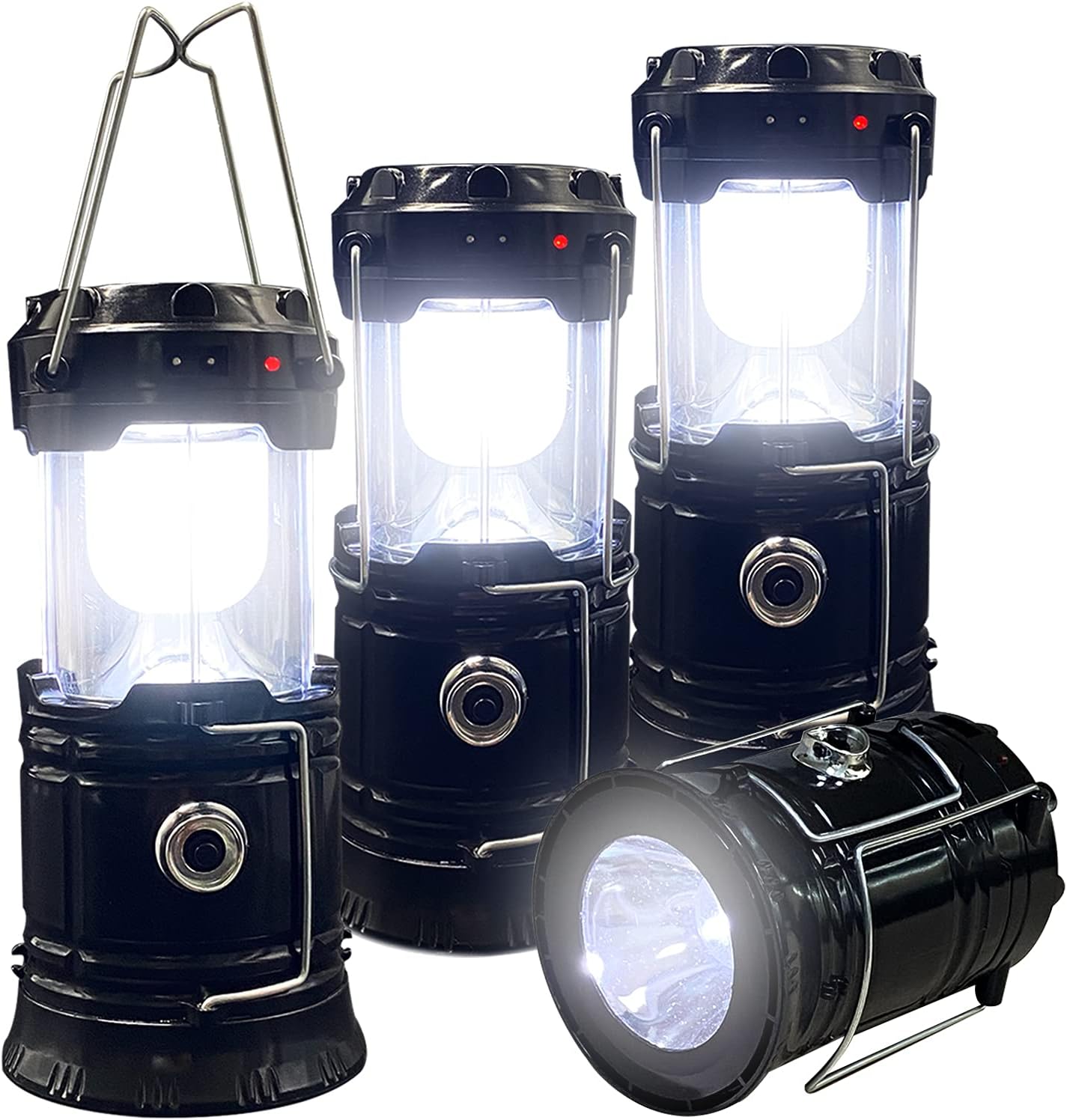 XTAUTO Collapsible Portable LED Camping Lantern - Lightweight Waterproof Solar USB Rechargeable | 4-Pack Emergency Light for Hiking & Power Outages