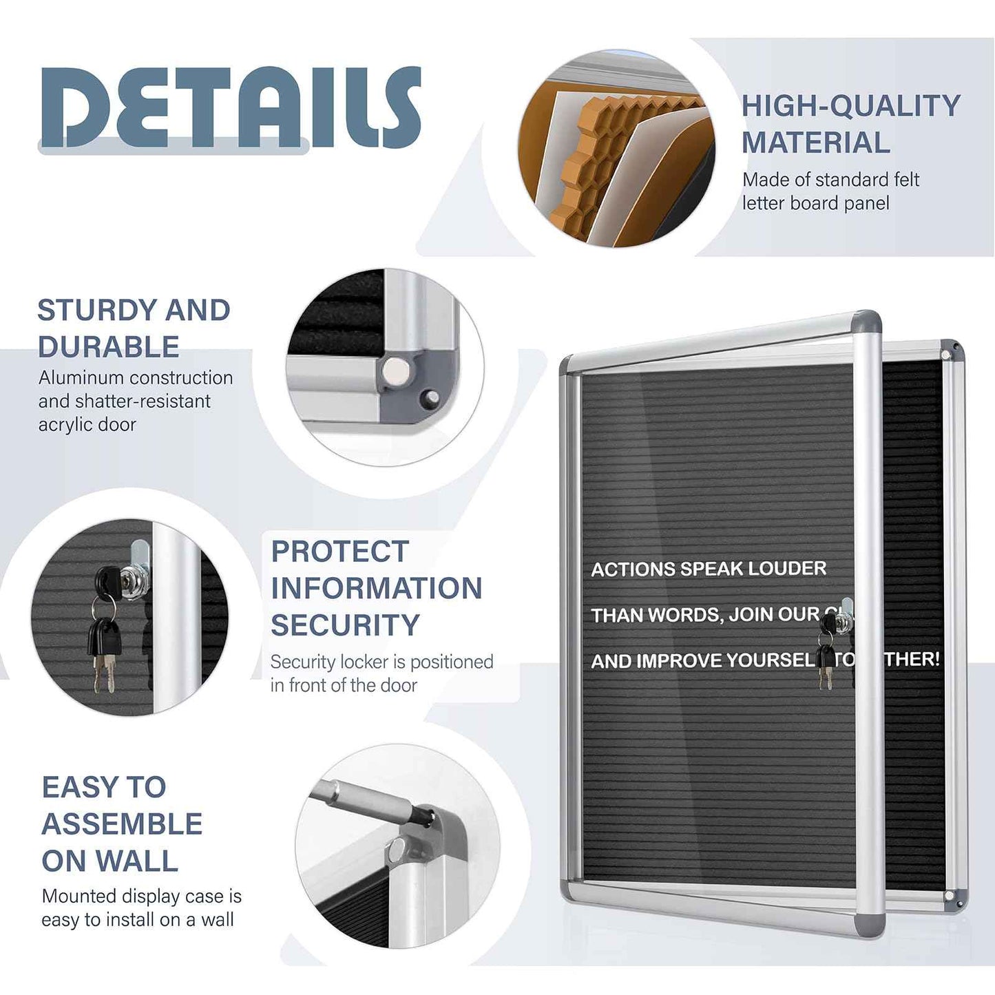 EVERSUPPLY Enclosed Changeable Letter Boards Felt Message Board with Locking Door, Black, Aluminum Frame, 19X12 inches