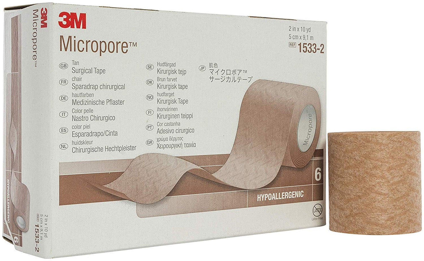 3M Micropore Tape-Size: 2" x 10 yd (5 cm x 9.14 m): Color: Tan - UOM = Box of 6