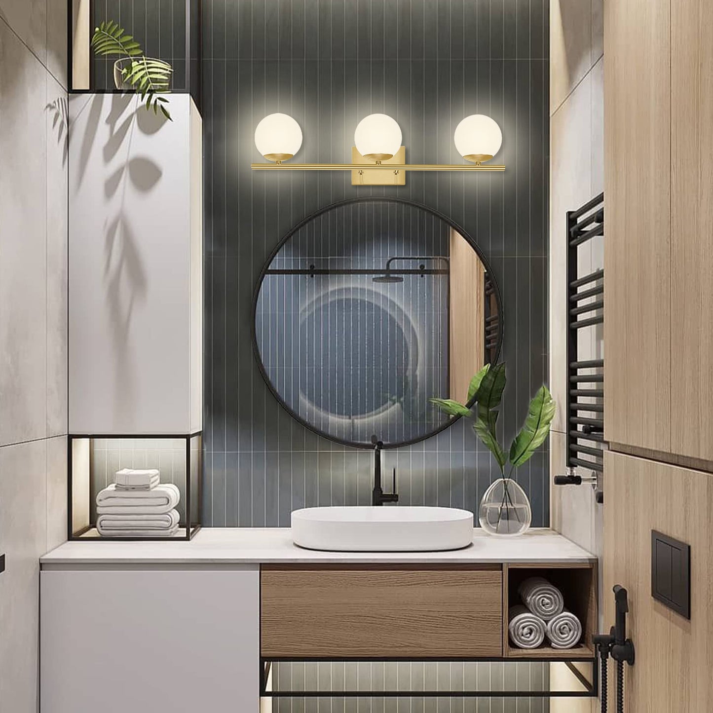 YHTlaeh New Bathroom Vanity Light 3 Lights Fixtures Brushed Brass Milk White Globe Glass Shade Modern Wall Bar Sconce Over Mirror (Exclude G9 Bulb)