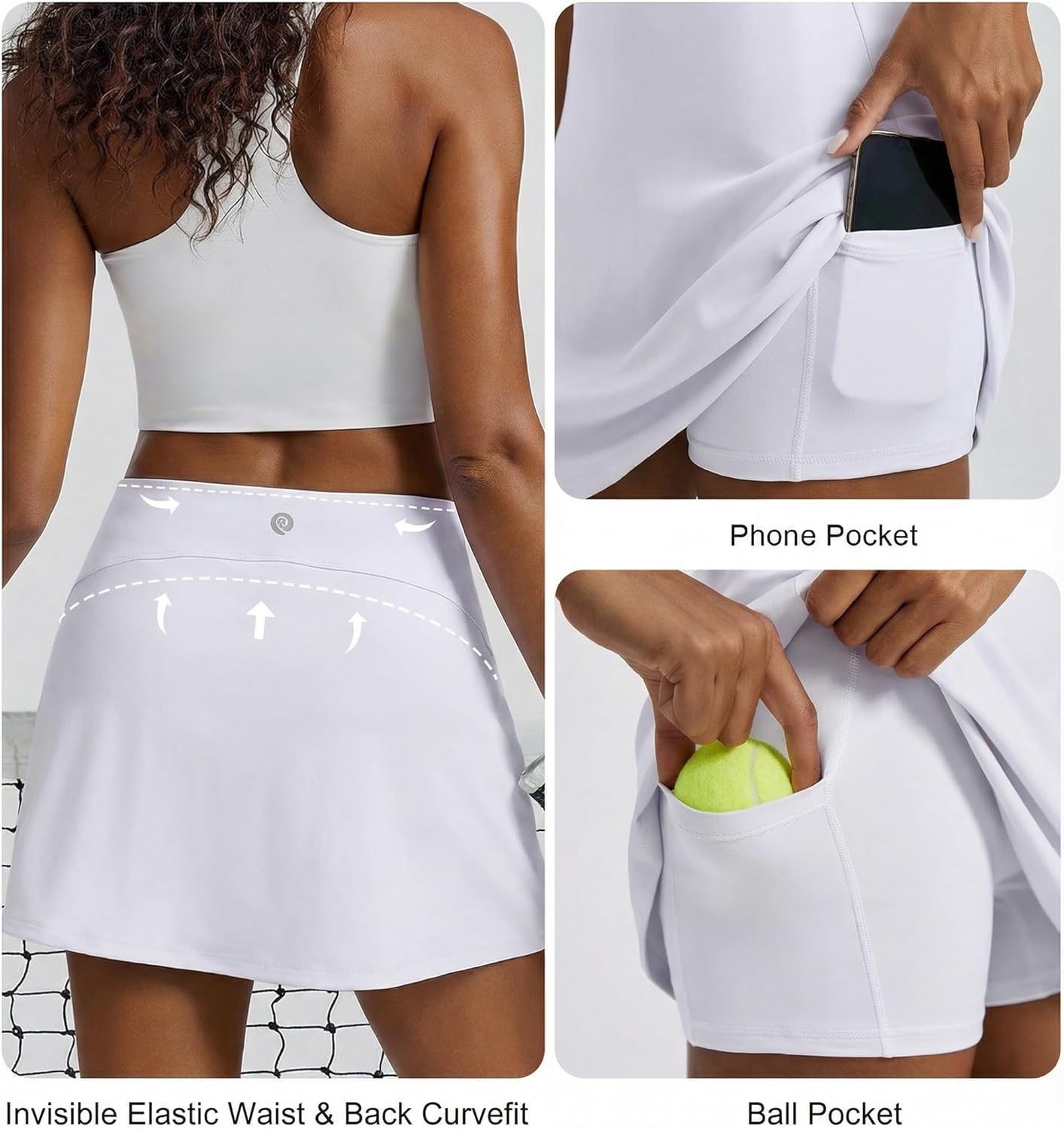 PINSPARK Women’s Tennis Skirt - Stretchy Athletic Golf Skort with 2 Pockets for Pickleball & Workouts