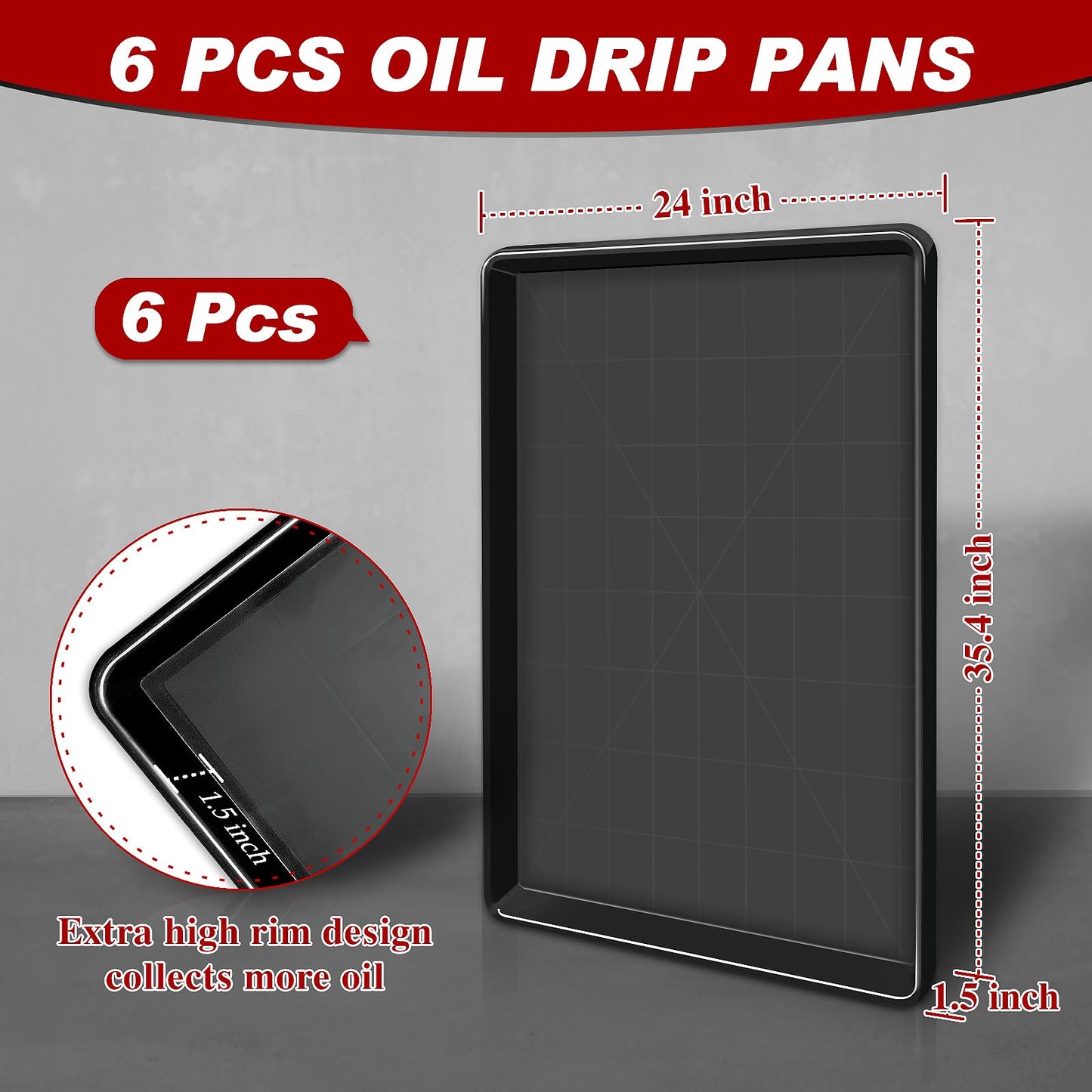 Dapuri 6 Pcs Extra Large Oil Drip Pan 35.4 x 24 x1.5 Inches Under Car Plastic Auto Oil Drip Tray Car Oil Catch Pan Replacement Tray for Garage Floor