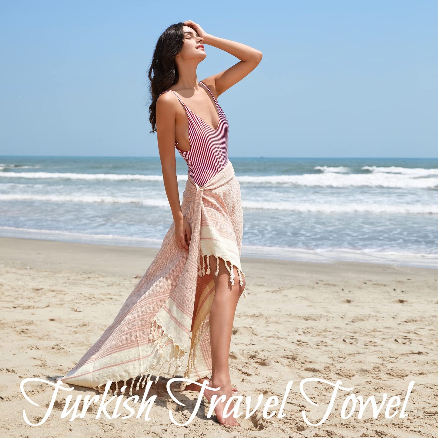 Your Choice Turkish Beach Towel (71x41) - 100% Cotton Turkish Towel, Sand Free Quick Dry Oversized, Lightweight Compact Travel Towel - Color Melon