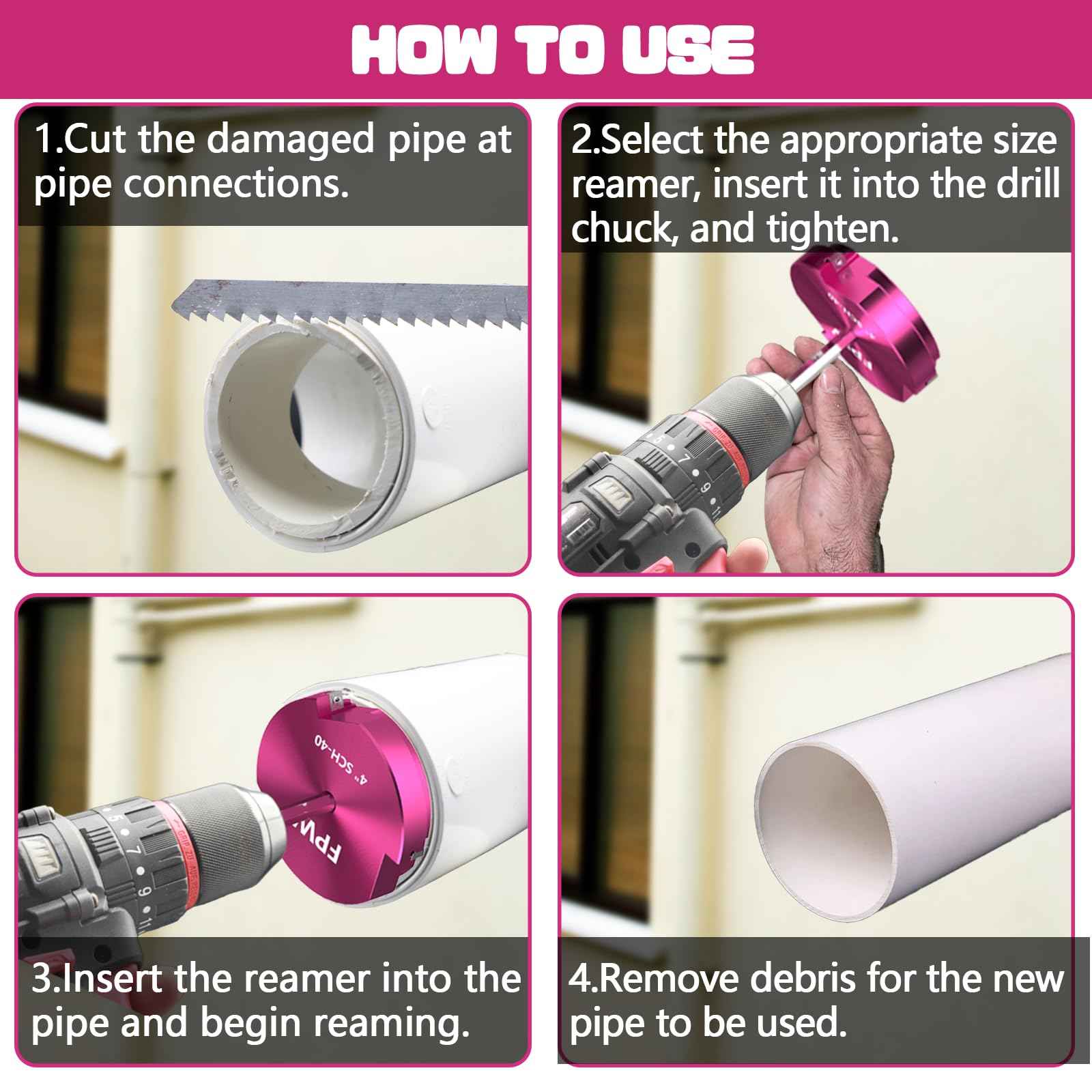 Original Design Patent Triple Inserts 1-1/2 Inch PVC Pipe Reamer, PVC Fitting Saver, Pipe Tools for Schedule 40