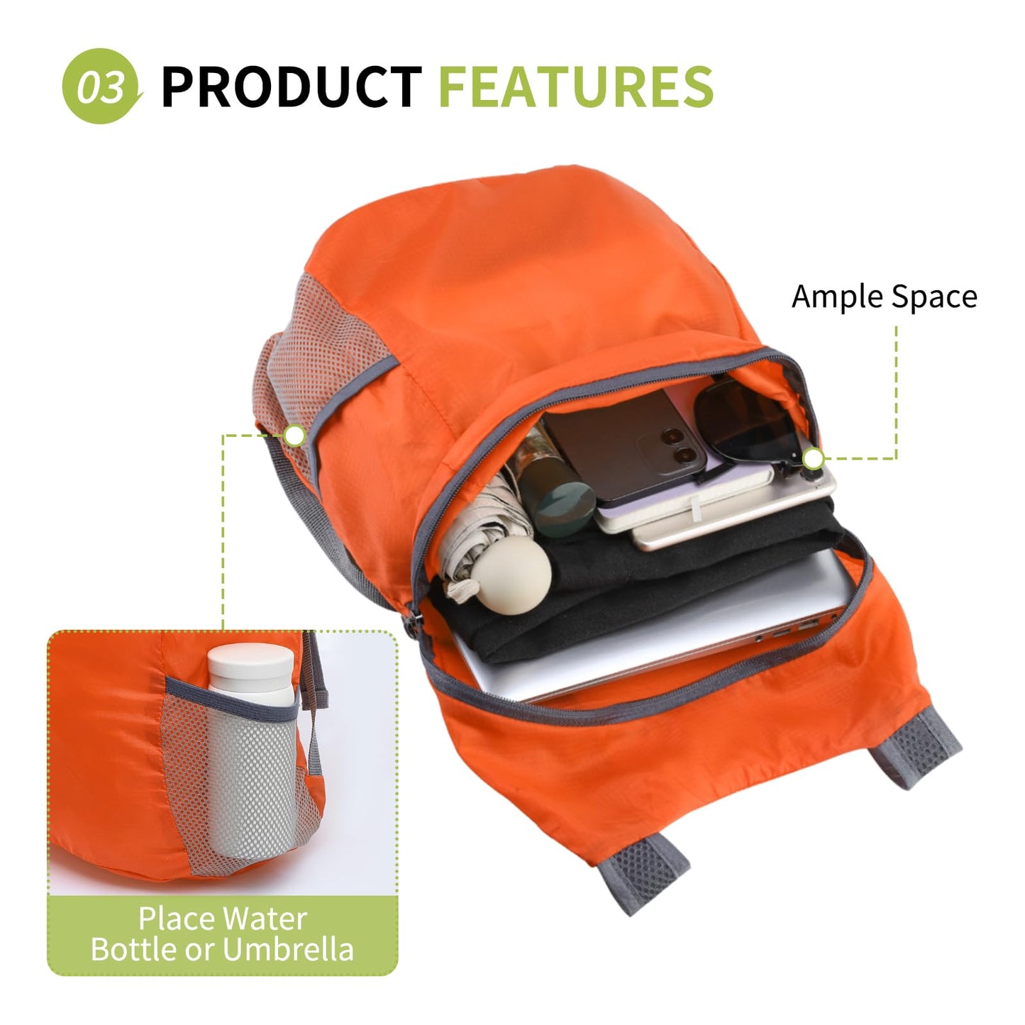 SUIKIHUM 20L Ultra Hiking-Daypack Lightweight Foldable Travel Packable Backpack for Camping Cycling Outdoor,orange