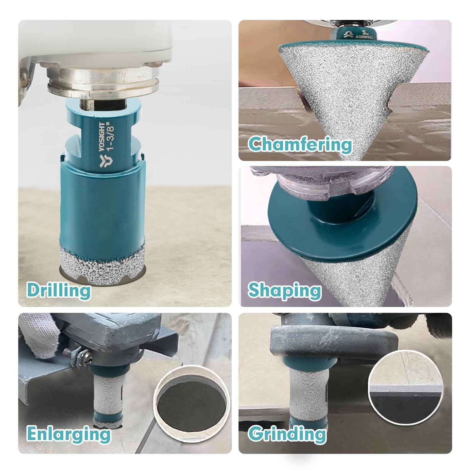 7Pcs Diamond Core Drill Bits Set - 5Pcs 25/35/50/75/100mm Drill Bits & 1Pc 50mm Chamfer Bit & 1pc 20mm Drilling Milling Bit - Hole Saw Set for Tile Granite Garble