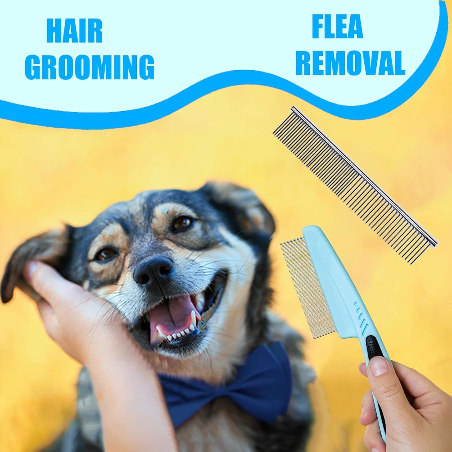 Skiennix Dog Brush Grooming Kit - 5-Piece Set for Shedding, Flea Comb & Slicker Brush | Blue