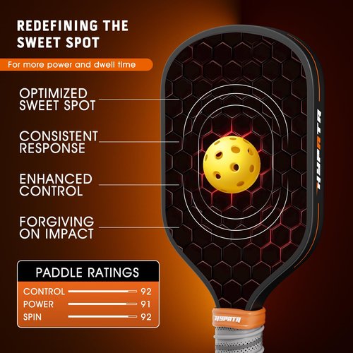 HYPATA Pickleball Paddles, Premium Carbon Fiber Paddle, Professional & Lightweight Pickleball Racket | Unmatched Power and Larger Sweet Spot | Includes Paddle Cover | Black