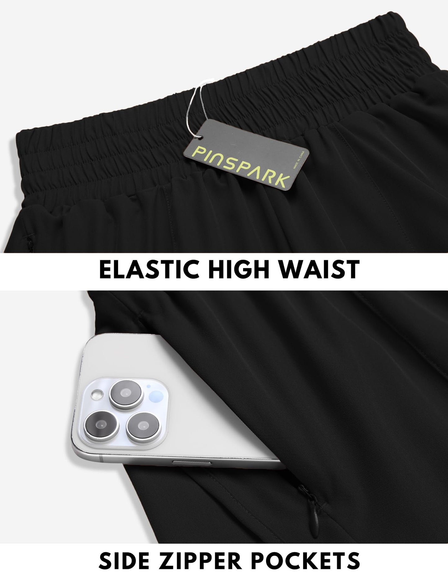 PINSPARK Women 3'' High Waisted Running Shorts Athletic Workout Short Quick Dry Mesh Liner Dolphin Shorts with 2 Zip Pockets