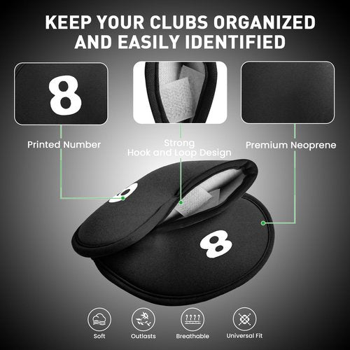 Golf Iron Head Covers Neoprene Hook and Loop Design Value 10-Piece Set for Men Women, Lightweight Headcover for Irons Soft Protection in Blue Black Pink (Black)