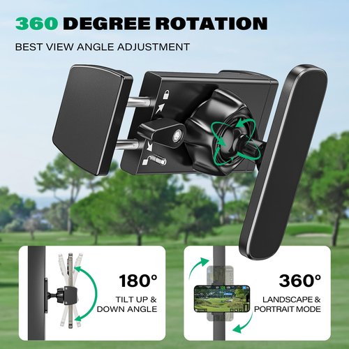 ICARMOUNT Aluminum Alloy Golf Cart Phone Holder with Safety Lock, Heavy Duty Magnetic Golf Phone Mount for EZGO/Club Car/Yamaha/Icon, Golf Cart Accessories Gifts for Men Women [Phone Case Friendly]