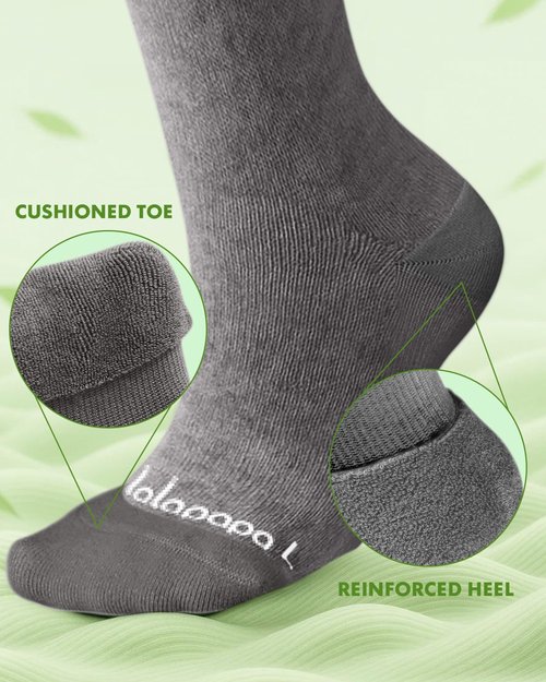 Lalapapa Bamboo Viscose Compression Socks for Women Men - 2 Pairs 15-20mmHg Knee High Graduated Compression Socks for Women Men Cute Breathable for Nurse Pregnancy Travel, Grey & Oatmeal, L/XL