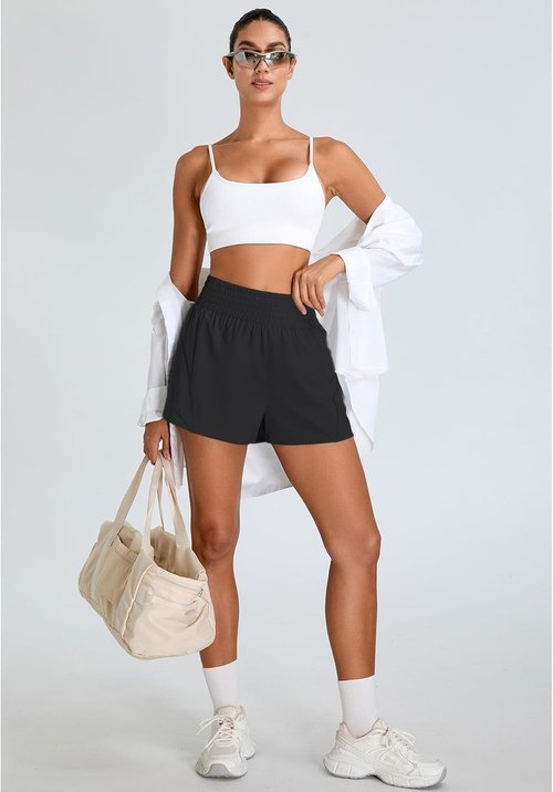 BMJL Women's Athletic Shorts - High Waisted 2.5" Running Shorts with Zipper Pocket | Sporty Yoga Gym Wear