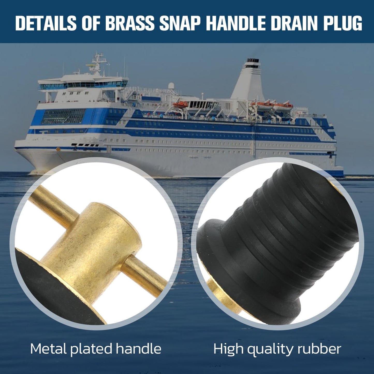 Boat Drain Plug Set by [Brand Name] - Durable Snap Rubber Plugs with Brass/Stainless Steel Handle