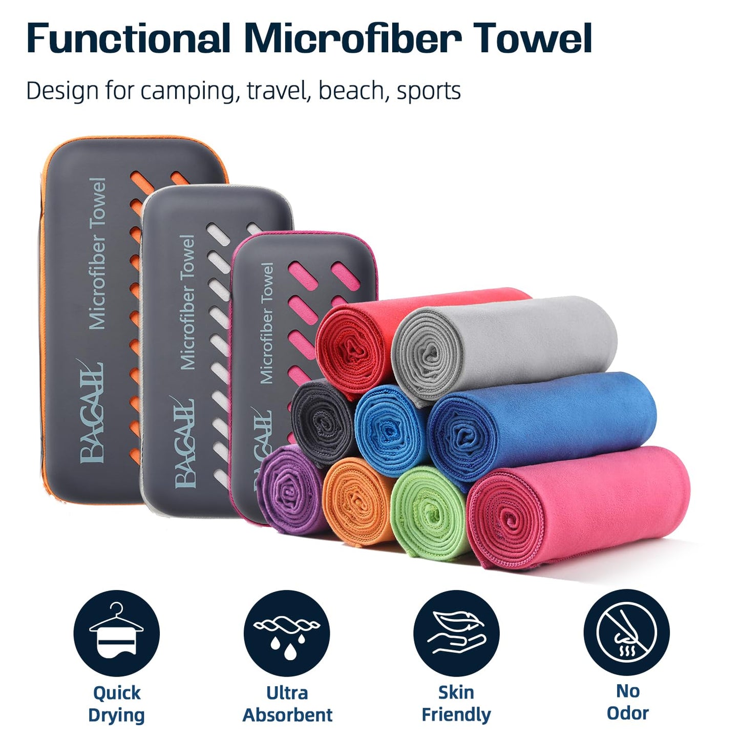 BAGAIL Microfiber Travel Towel, Fushcia, 24 x 48 inches, Quick Dry, Super Absorbent, Skin Friendly, Compact and Lightweight, Endless Size Options
