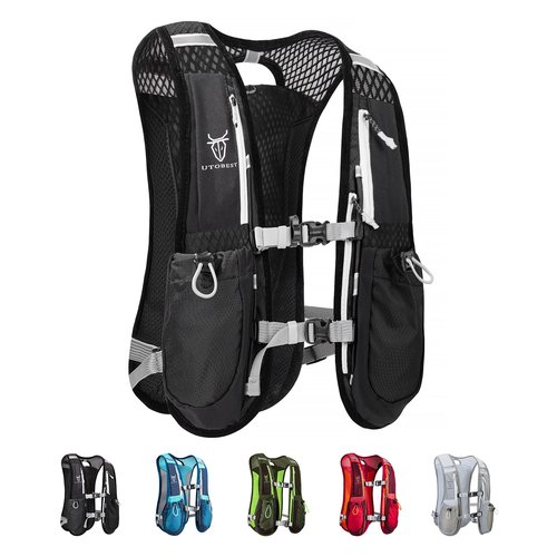 UTOBEST Running Vest, 5L Hydration Vest Lightweight, Breathable and Sweatproof Running Backpack, Adjustable for Trail Marathon Race Jogging Cycling Black (Vest Only)