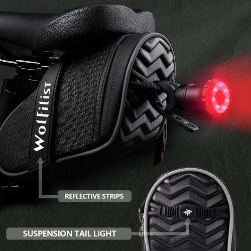 WOLFILIST Bike Seat Bag - Saddle Bag for Mountain and Road Bikes, Cycling Seat Pack with 3D Shell Design, Fits Under Seat (Black)