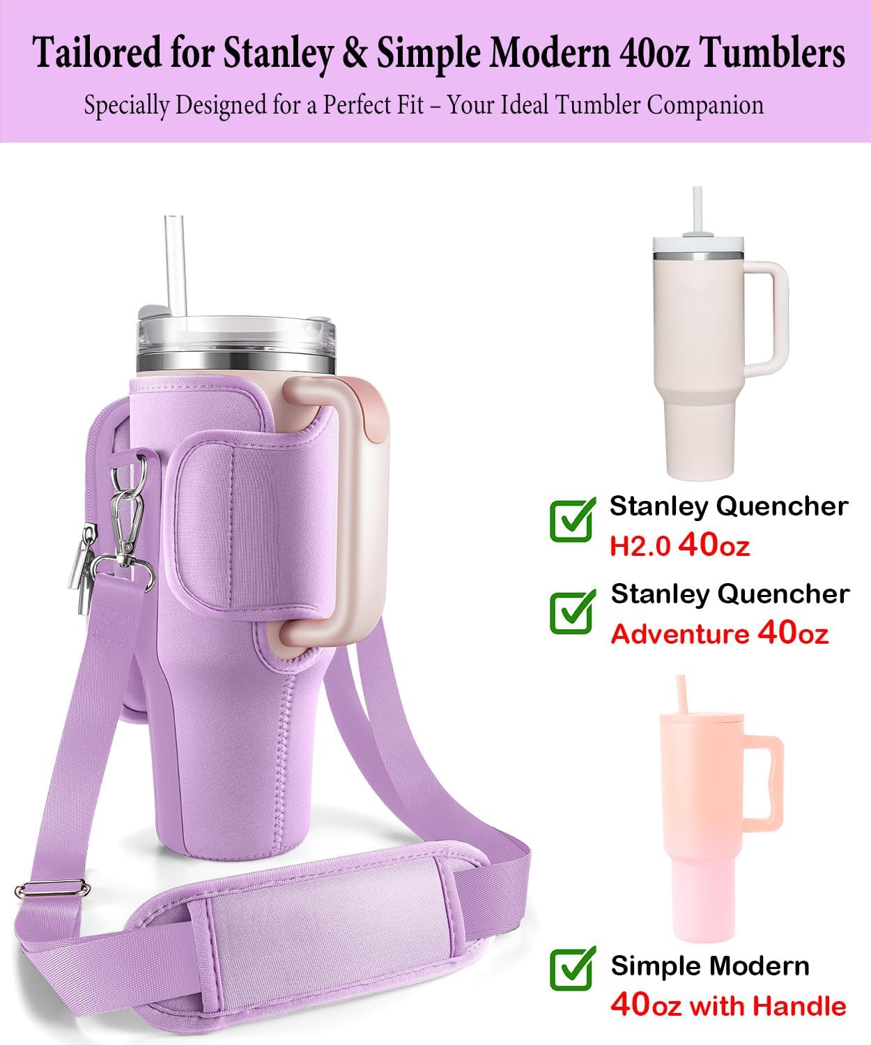 Simple Modern Carrier Bag for Stanley 40 oz Tumbler - Adjustable Phone Pocket & Sling Sleeve Holder