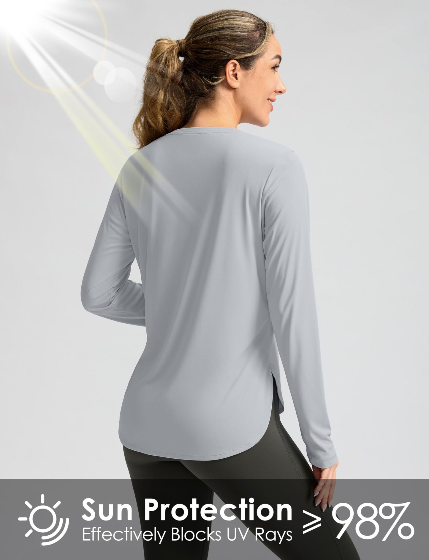 Women's Sun Shirts UPF 50+ Long Sleeve UV Protection Shirt Lightweight Quick Dry Workout Hiking Tops for Women(Light Grey,S)