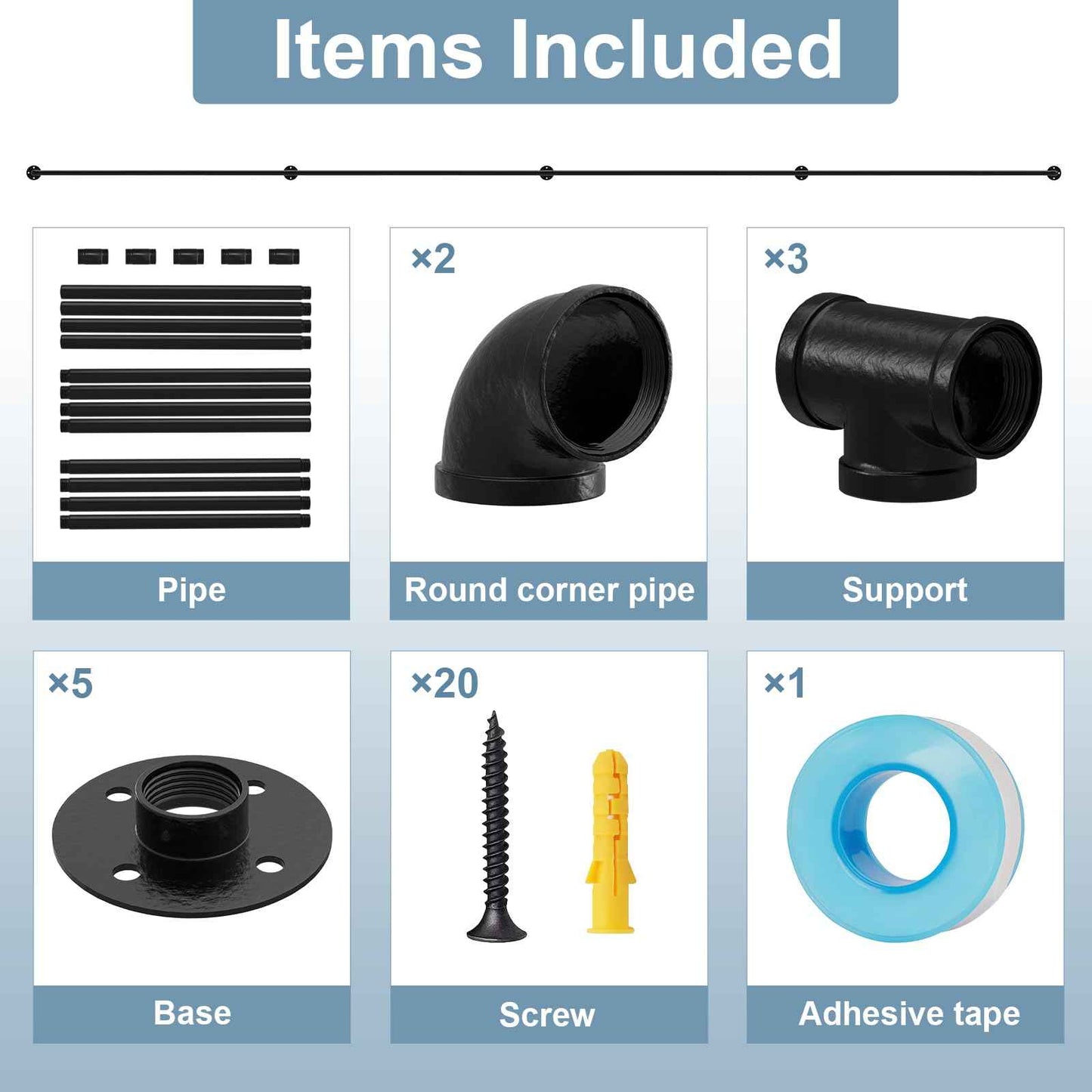 mapleway Pipe Stair Handrail, 14ft Railing for Indoor Steps Metal Staircase Hand Rail Industrial Iron Handle for Wall Mount Support, Black