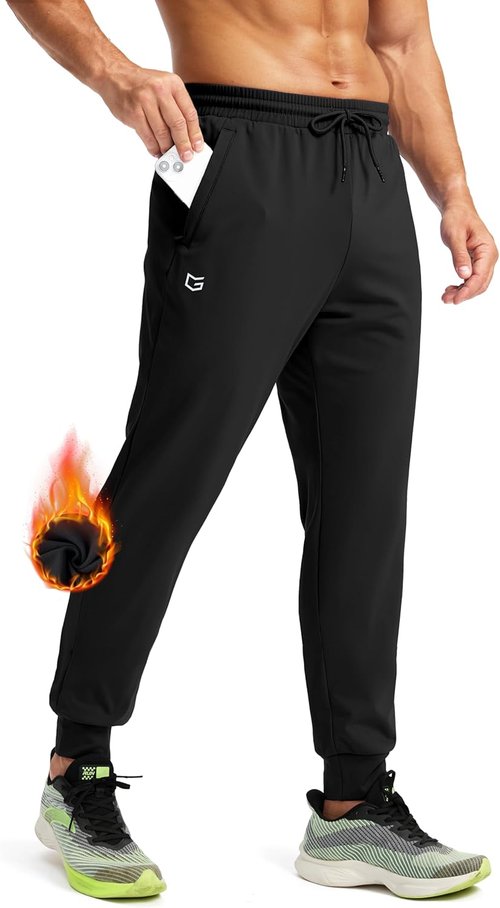 G Gradual Men's Fleece Joggers - Water Resistant Athletic Pants with Zipper Pockets | Winter Warm Gym Wear