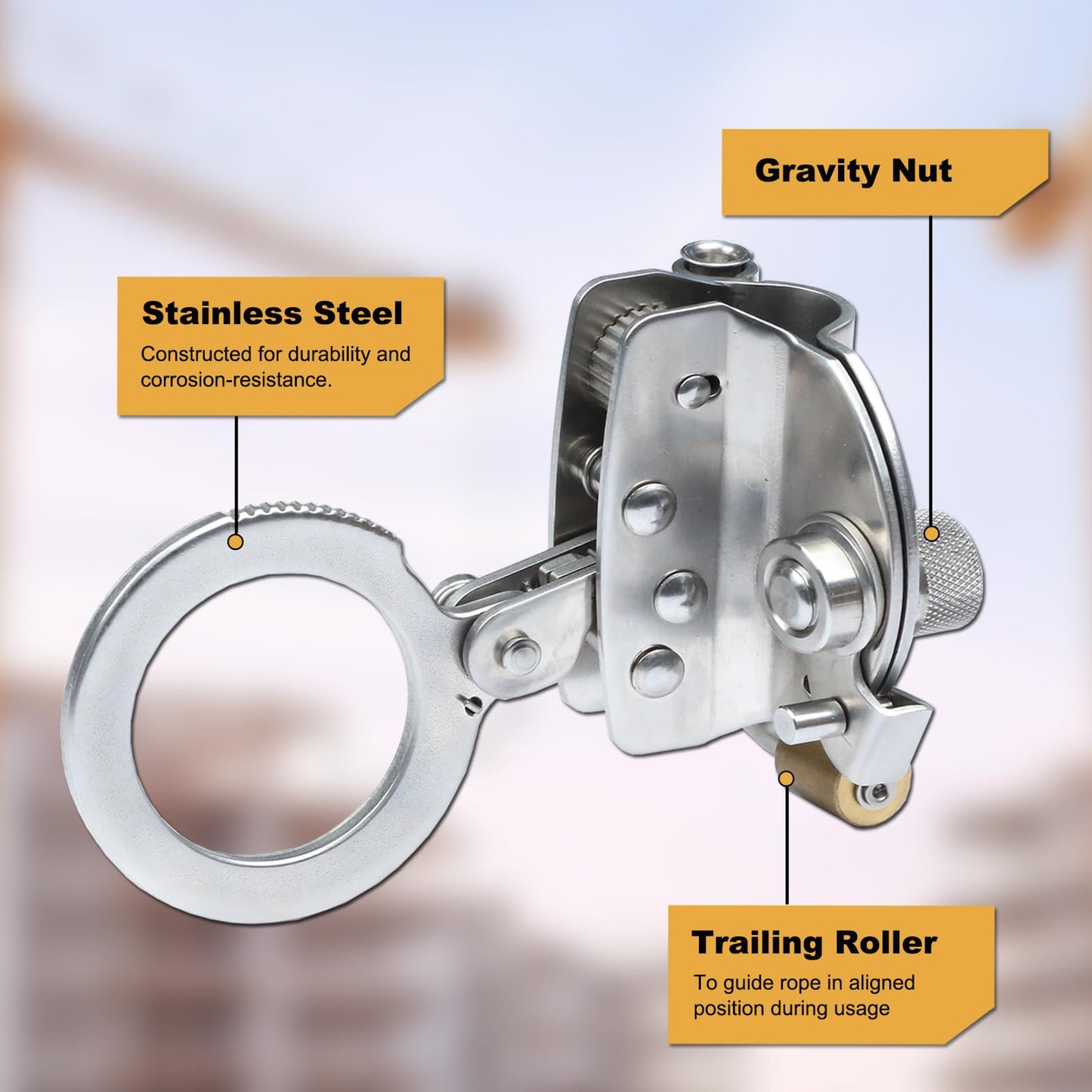 FHFallArrest Stainless Steel Anti Panic Trailing Rope Grab, for 5/8" Rope Diameter Fall Protection