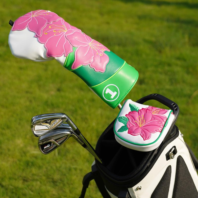 DF3 Putter Cover Magnetic Closure Azalea Embroidery Putter Headcover White/Pink