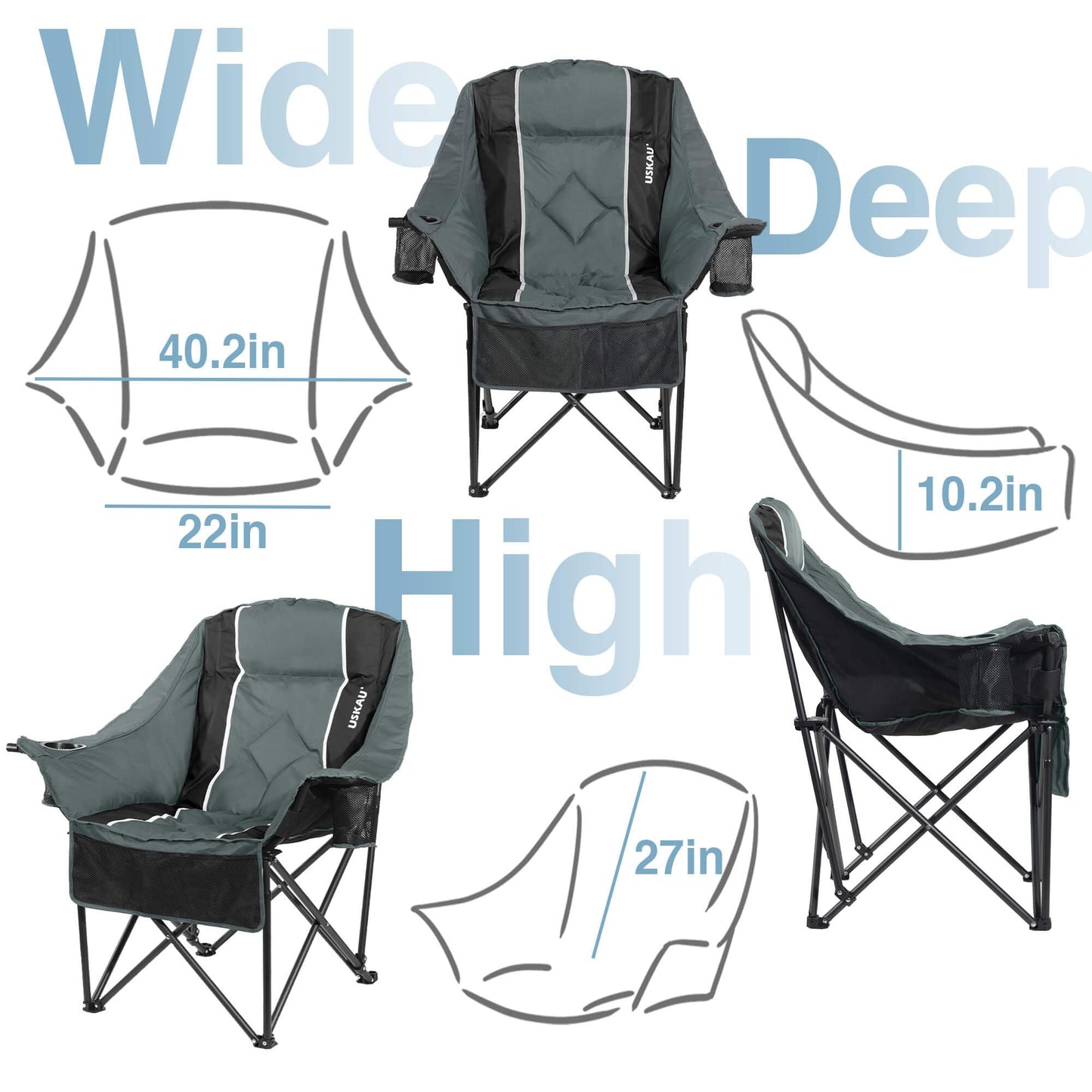Oversized Camping Chair for Adults - Heavy Duty 400 lbs Padded Folding Chair with Wine Glass Holder, 2 Cup Holders & Side Pockets, Portable Carry Bag for RV, Tailgating, Lawn