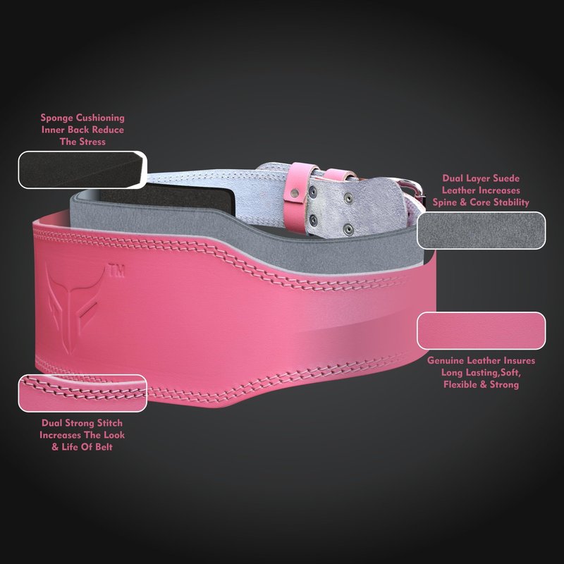 Mytra Fusion Weight Lifting Belt Women Gym Belt 7MM Thick and 4" wide 100% Real Leather Lifting Belts for Women, Ladies weightlifting belt Powerlifting Bodybuilding and Workout belt (Pink, Small)
