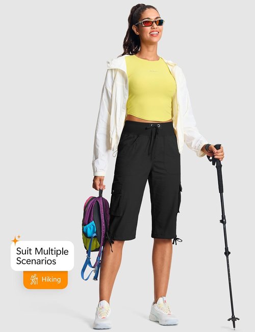 ISEEGZ Capri Pants for Women - Lightweight Cargo Hiking Capris with 6 Pockets | Summer Casual Travel Wear