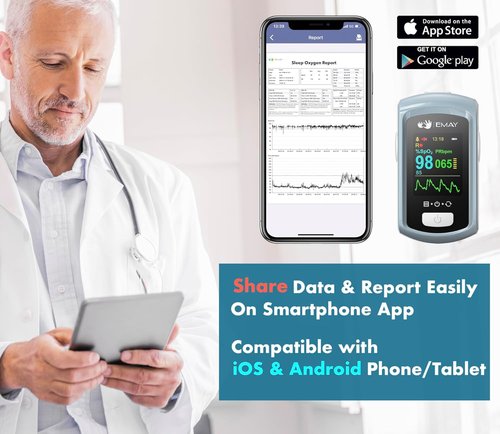 EMAY Sleep Oxygen Monitor - Bluetooth Pulse Oximeter with 72-Hour Memory & App for SpO2 Tracking