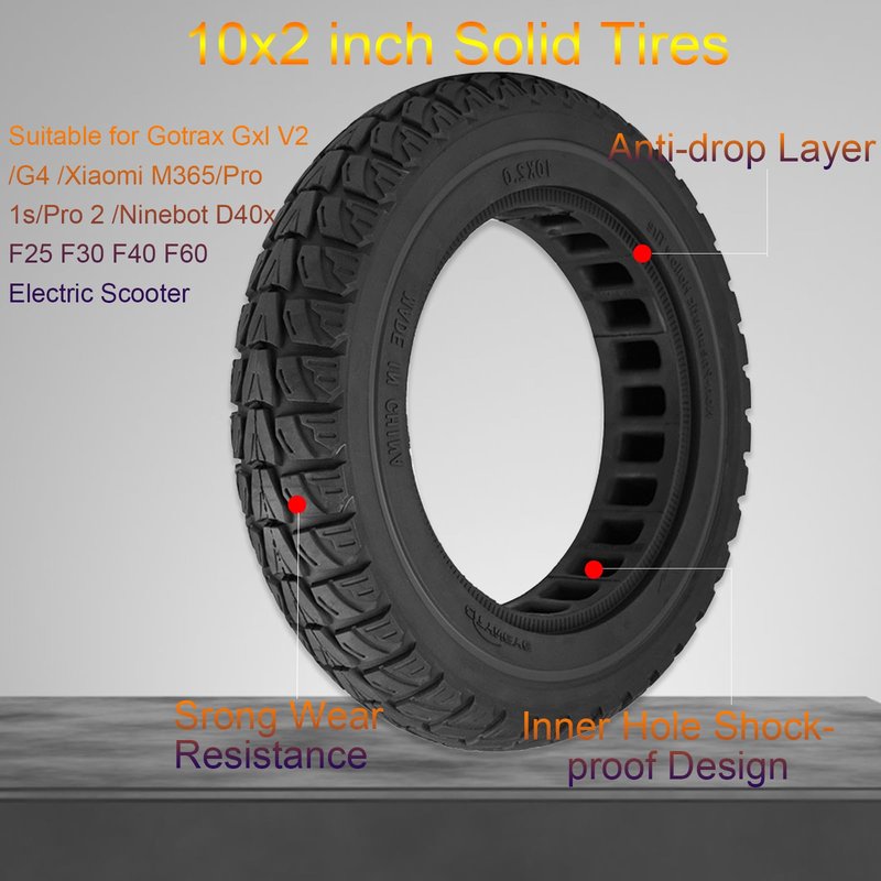 2PCS 10X2 Solid Tire, 10x2.125 Inch Tires Replacement for Gotrax G4 GXL V2 Ninebot Segway F25 F30 F40 F60 D40x Electric Scooter, 50/75-6.1 10x2/54-152 10 Inch Off Road Front Rear Tubeless Tire Wheel